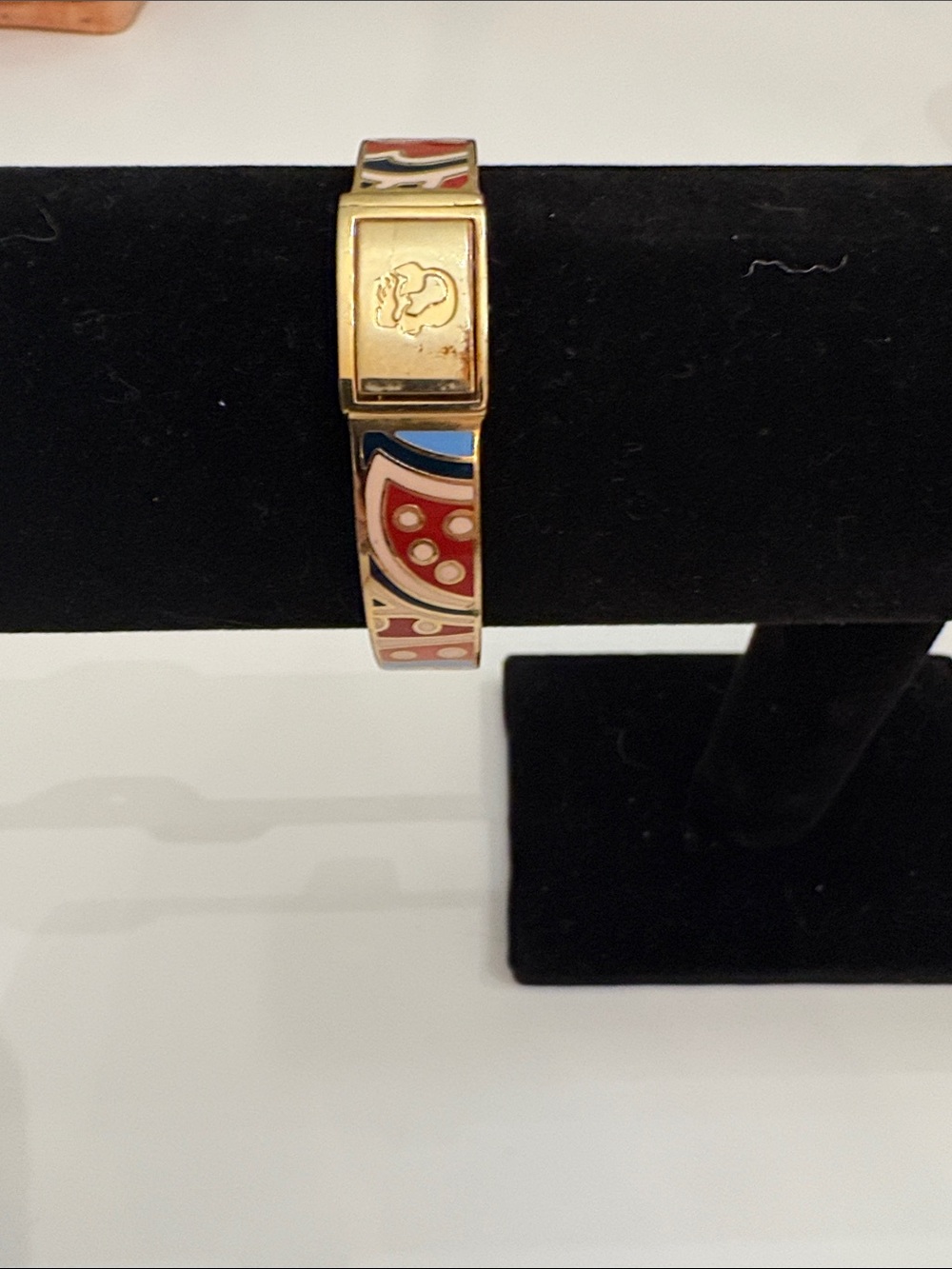 Spartina 449 Daufuskie Island Hinged Enamel Bangle - Red & Navy Geometric